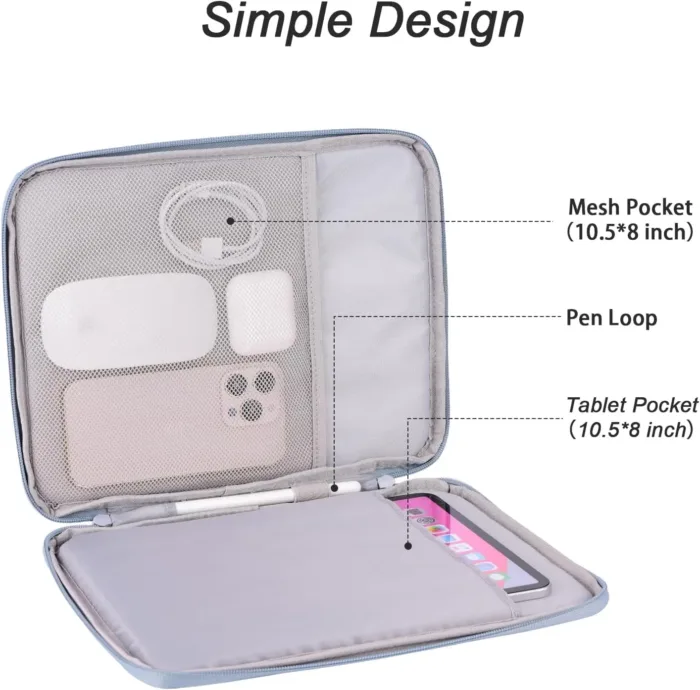 DDgro Padded Tablet Sleeve Bag for 9-11 Inch iPad, iPad Pro, iPad Air and Other Tablets (PU-Misty Blue, 11 inch)