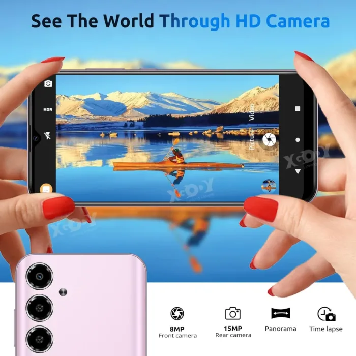 Xgody Unlocked Cell Phones V50, 4GB+64GB ROM, 6.52'' HD Incell Screen Smartphone, Dual 4G LTE Unlock Android Phone, 13MP+5MP Camera, Face Unlock, 4500mAh Battery Mobile Phone (Purple)