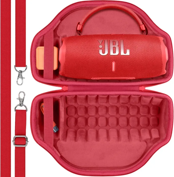 co2CREA Case for JBL Charge 6 Waterproof Portable Bluetooth Speaker, Hard Travel Bag with Detachable Shoulder Strap (Red Case)