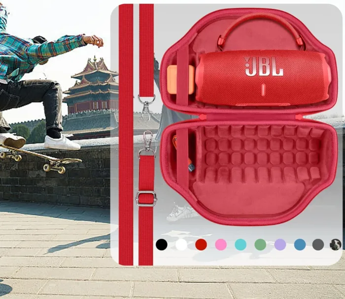 co2CREA Case for JBL Charge 6 Waterproof Portable Bluetooth Speaker, Hard Travel Bag with Detachable Shoulder Strap (Red Case)