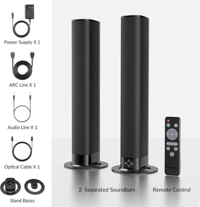 Sound Bar for Smart TV, Soundbar with Bluetooth/ARC/Opt/AUX Connect, Auto Volume Boost, 3 Equalizer Modes, 2 in 1 Detachable Soundbar for TV/PC/Gaming/Projectors - Image 3