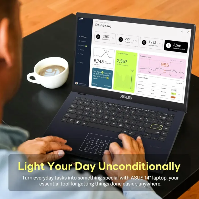 ASUS 14" FHD Ultra-Light Laptop, Intel Pentium N6000, 4GB RAM, 224GB Storage (64GB eMMC+160GB Docking Station Set), Intel UHD Graphics, AI-Powered, Copilot Ready, Long Battery Life, Windows 11, Black