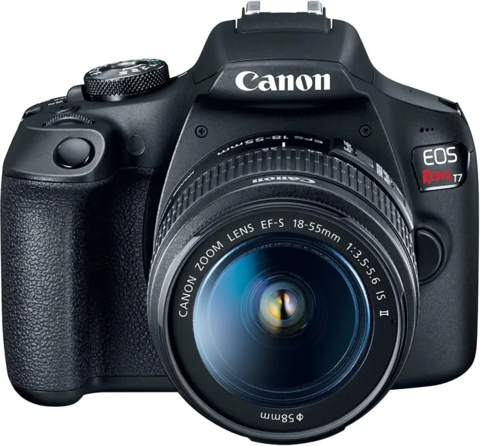 Canon EOS Rebel T7 DSLR Camera Bundle w/ Canon EF-S 18-55mm f/3.5-5.6 is II Lens + 2pc SanDisk 64GB Memory Cards, Wide Angle Lens, Telephoto Lens, 3pc Filter Kit + Accessory Kit