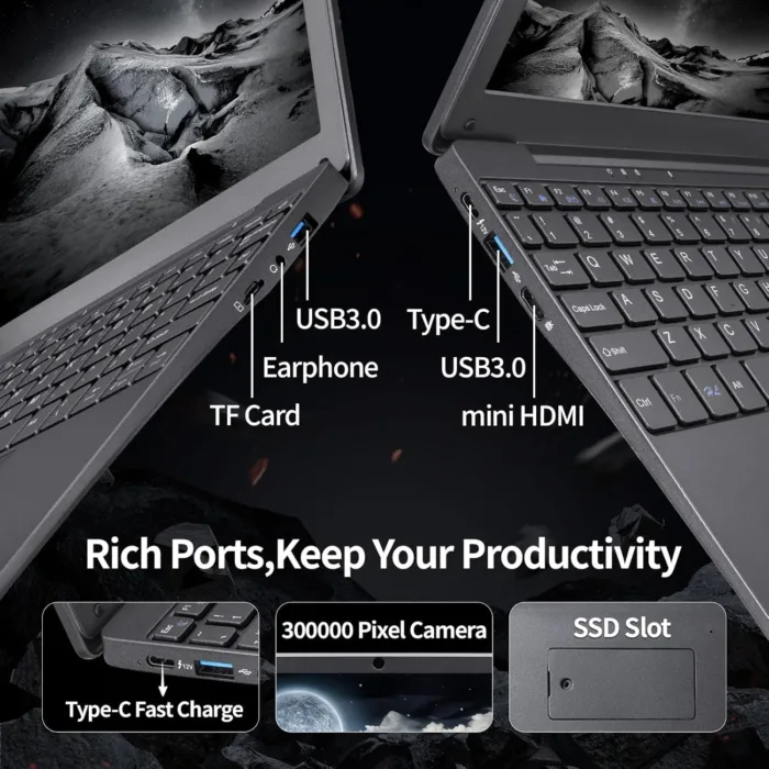 10.1 inch Ultra-Thin Portable Mini Laptop,Celeron N4020 Processor (up to 2.8Ghz), 8GB RAM DDR4,Weight only About 0.8Kg,Built-in Webcam, WiFi, Easy to Carry (Gray, 8G+128GB SSD)