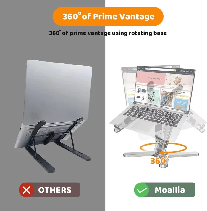Laptop Stand with 360 Rotating Base, Computer Notebook Laptop Riser Metal Holder for Desk Collaborative Work, Fully Foldable for Easy Storage, Fits All MacBook, Laptops up to 16 inches - Image 3