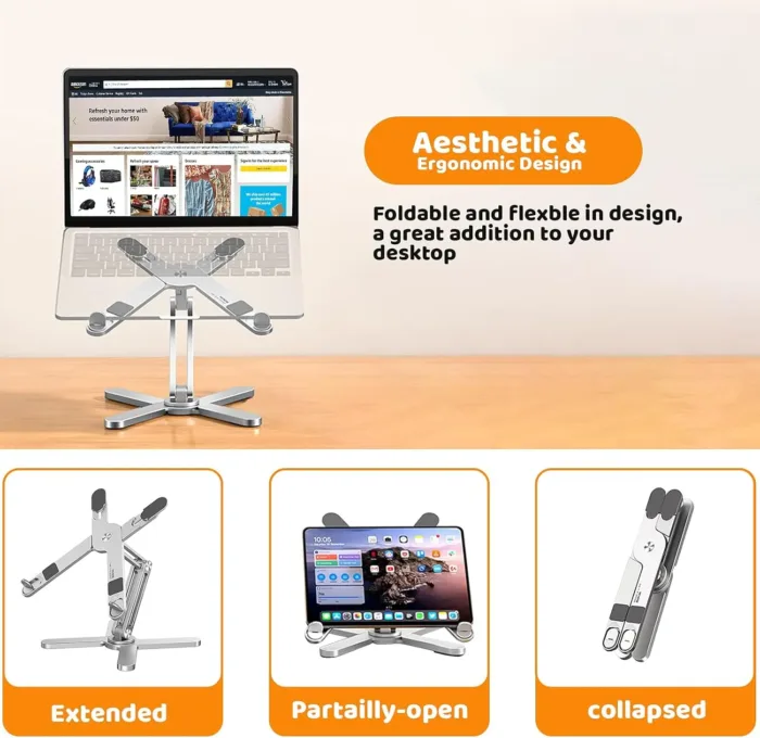 Laptop Stand with 360 Rotating Base, Computer Notebook Laptop Riser Metal Holder for Desk Collaborative Work, Fully Foldable for Easy Storage, Fits All MacBook, Laptops up to 16 inches - Image 4