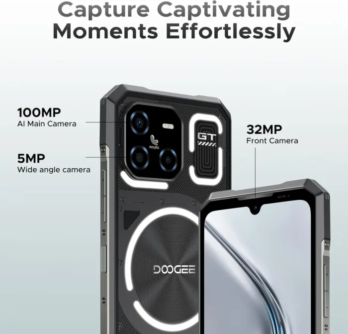 DOOGEE Blade GT Ultra 5G Rugged Smartphone with LED Light Effect, 36GB+512GB/2TB DDR5 Rugged Phone,4nm Dimensity D7300,6.72" FHD+120Hz, AI 100+32MP Android 14 Gaming Phones,Face & Finger ID/WIFI6