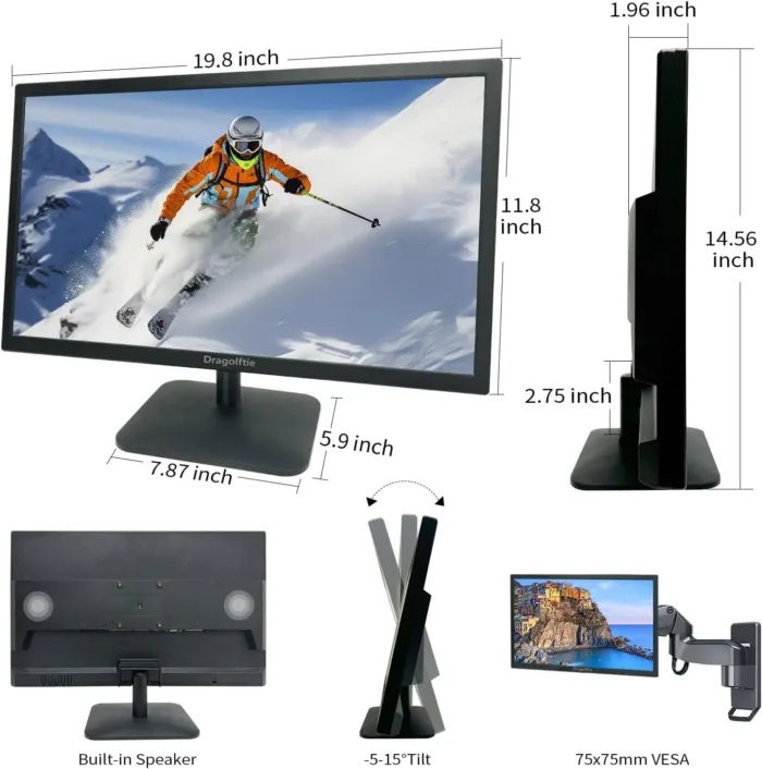 21.5 Inch Touchscreen Monitor FHD 1920x1080P, Built-in Speakers, VESA Supports, 10-Points Computer Touch Screen PC Display with Type-B HDMI VGA Port, 75Hz Desktop Touch Display, Black