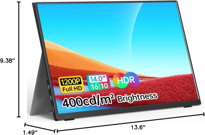 WGK Portable Monitor 14 Inch FHD1200P Ultra-Slim for Laptop Monitor, USB-C HDMI Plug&Play,100% SRGB External monito,Dual Speakers Extender Display. with Smart Cover for Laptop,PC Phone Xbox PS4/5