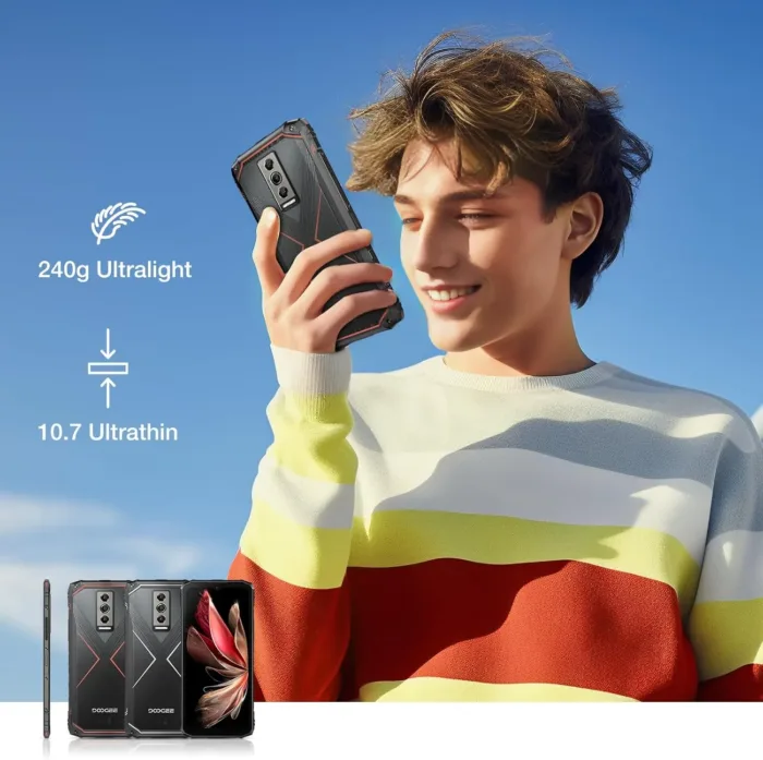 DOOGEE Blade10 Pro(2025) Android 15 Rugged Phone,10.7mm Ultra-Thin,30GB+256GB/TF 2TB,6.56”HD+90Hz Rugged Smartphone,5150mAh,50MP+8MP Camera,NFC/Widevine L1/Face ID/IP68/IP69K/3 Card Slot(Red)