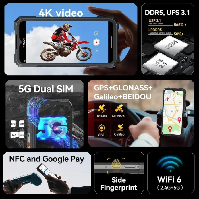 CUBOT King Kong X Rugged Smartphone 5G - 32GB+256GB Cell Phone, 10200mAh(33W) Battery, 6.58" FHD+1.85" Dual Display Rugged Phone Unlocked, 100MP Camera, 5G Dual SIM Android 14 Phones, NFC/GPS/OTG