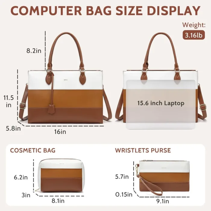 Keyli 3pcs Laptop Bag for Women,15.6 Inch Work Tote Bags Waterproof Leather Business Computer Briefcase Shoulder Handbag - Image 3