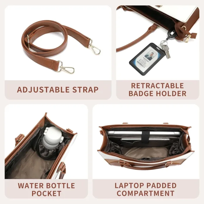 Keyli 3pcs Laptop Bag for Women,15.6 Inch Work Tote Bags Waterproof Leather Business Computer Briefcase Shoulder Handbag - Image 6