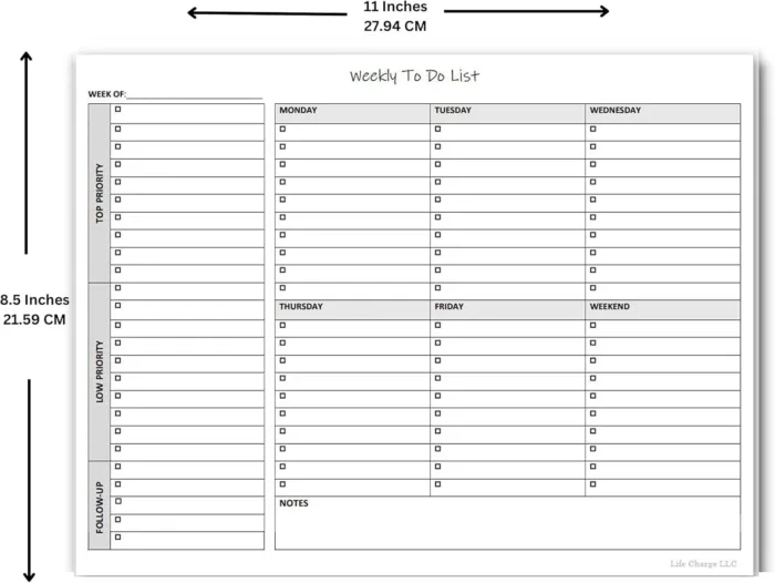 Weekly To Do List Notepad, 60 Page Task Planning Pad w/Daily Checklist, Priority Todo Checkbox & Notes. Desk Notebook to Organize Office 11 X 8.5