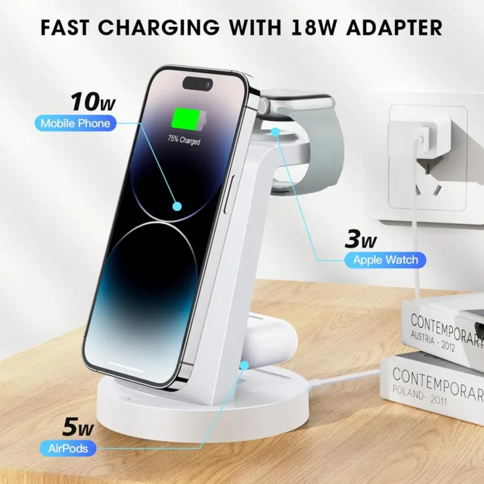 3 in 1 Charging Station for iPhone - Wireless Charger for Apple Products Multiple Devices - Charging Dock Stand for AirPods (for iPhone 16e 16 15 14 13 pro 12 11 X Max)