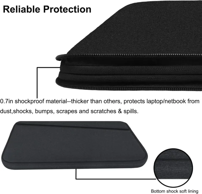 15.6 inch Laptop Sleeve, Durable Computer Carrying Bag Protective Case Briefcase Handbag with Front Pocket, Slim Cover for 15-16 Inch HP, Dell, Lenovo, Asus, Notebook, Black