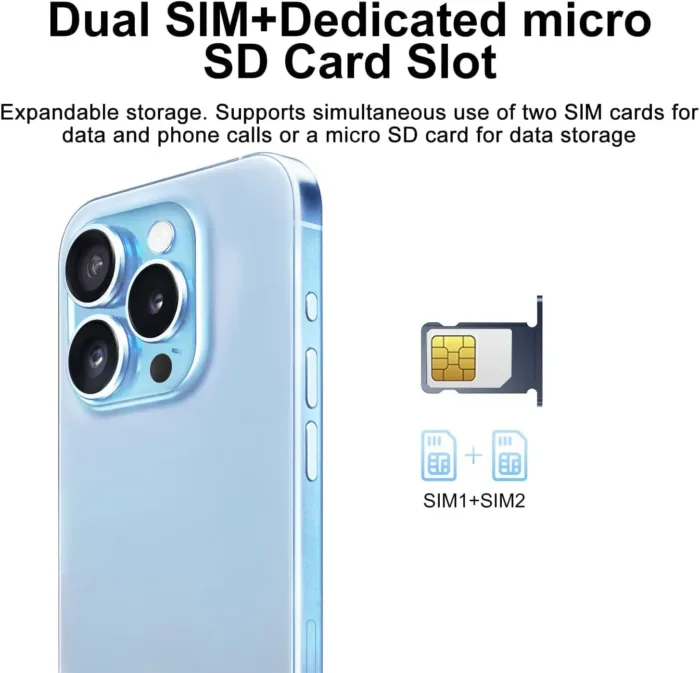 A15 Pro Max Unlocked Android Phone, 8+256GB Storage Cell Phone, 108MP Camera |6.8" HD Display | Dual SIM & Face ID | 6800mAh Battery | 5G Smartphone with Android 14.0-Blue