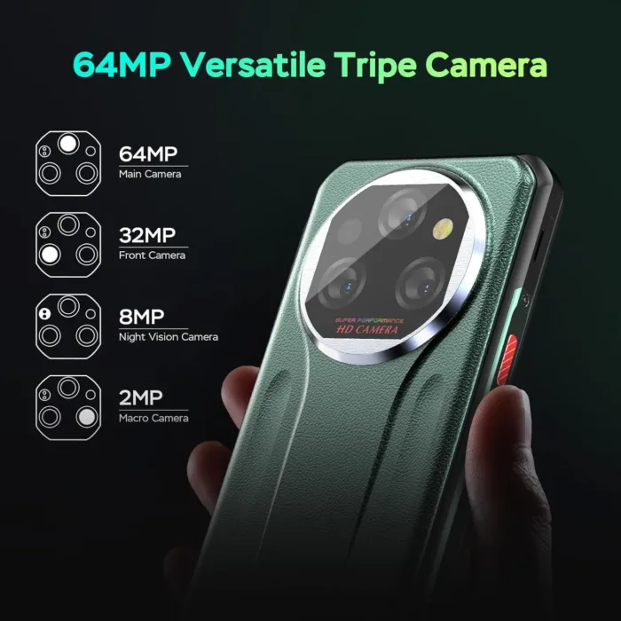 OUKITEL WP39 Rugged Phone 5G, 24GB+256GB Cell Phone, 6.6" FHD+ Android 14 Phones, 11000mAh Battery Rugged Smartphone Unlocked, 64MP Camera, 15MM Ultra Thin/Dimensity 6100+/5G Dual SIM/NFC/GPS/T-Mobile - Image 6