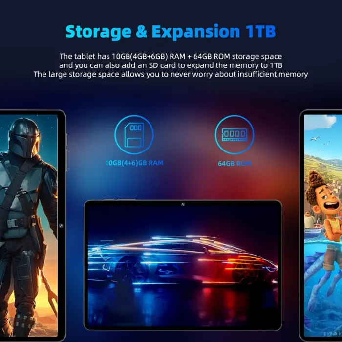 Android 14 Tablet,10 inch Tablets, Octa Core Processor, 10GB+64GB+512GB Expansion, 1280x800 HD IPS Display Screen, Wi-Fi6, Dual Camera, 6000mAh Battery Tablet PC,Support Widevine L1 Google Kids Space