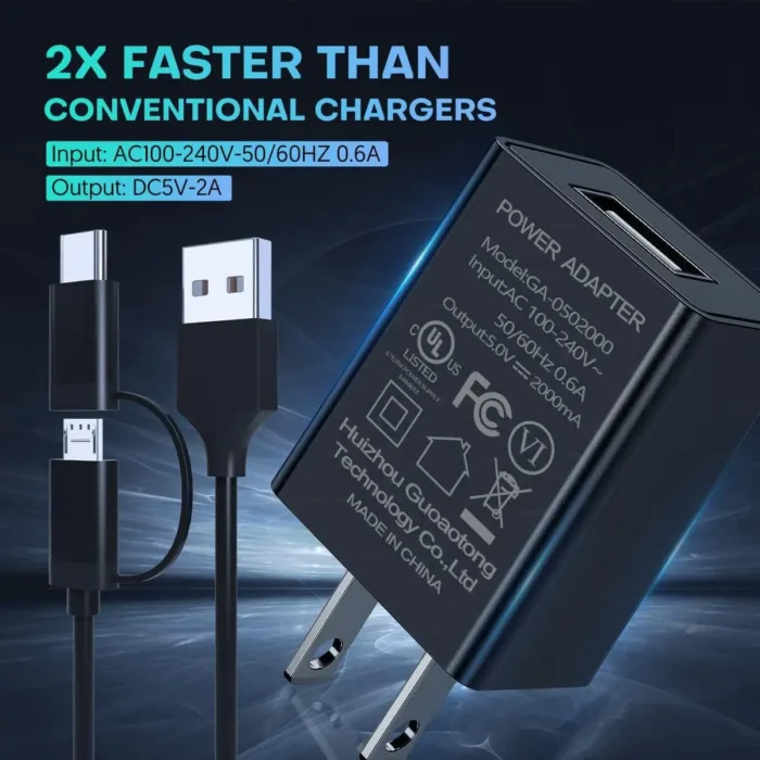 Fast Charger Compatible for Fire UL Listed AC Adapter 2A Rapid Charger with 6.6Ft Micro-USB Cable for All-new Fire 7 HD 8 10 Plus Tablet, Kids Pro, Kids Edition, HD HDX 7” 8.9” (Black) - Image 4