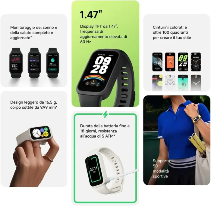 Xiaomi Smart Band 9 Active Global Version 1.47'' Display 18-Day Battery Life Modes All-Day Health and Fitness Monitoring 5ATM (Black)