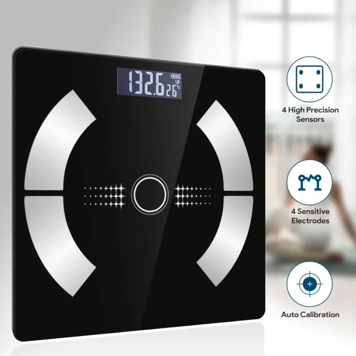 Digital Simple and Practical Body Fat Scale with Led Display, Bathroom Scale, Body Composition Analyzer with Smartphone Application and Bluetooth synchronous Scale