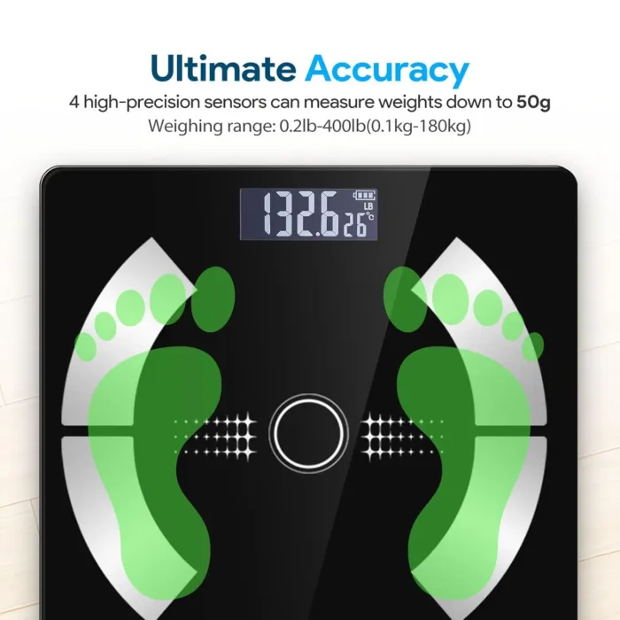 Digital Simple and Practical Body Fat Scale with Led Display, Bathroom Scale, Body Composition Analyzer with Smartphone Application and Bluetooth synchronous Scale