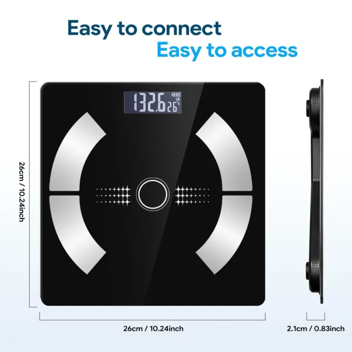 Digital Simple and Practical Body Fat Scale with Led Display, Bathroom Scale, Body Composition Analyzer with Smartphone Application and Bluetooth synchronous Scale