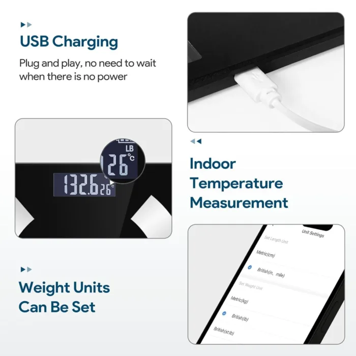 Digital Simple and Practical Body Fat Scale with Led Display, Bathroom Scale, Body Composition Analyzer with Smartphone Application and Bluetooth synchronous Scale