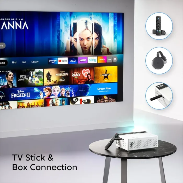 TMY Mini Projector, Upgraded Bluetooth Projector with Screen, 1080P Full HD Portable Projector, Movie Projector Compatible with TV Stick Smartphone/HDMI/USB, indoor & outdoor use - Image 6