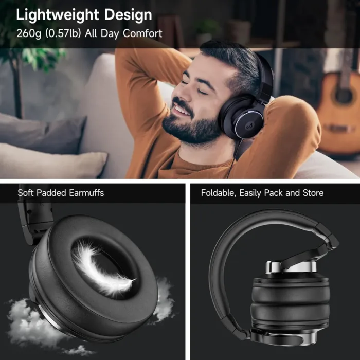 Wired Over Ear Headphones, Studio Monitor & Mixing DJ Headphones with 50mm Neodymium Drivers and 1/4 to 3.5mm Jack for Guitar AMP Podcast Piano Keyboard (Black)