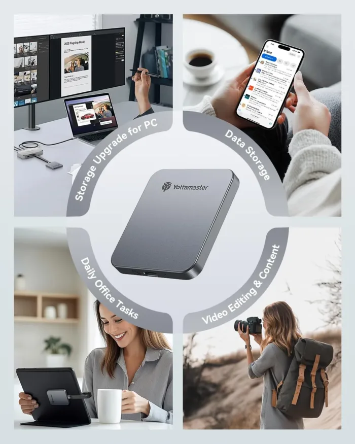 Yottamaster 1TB Magnetic External SSD, Up to 2000MB/s USB 3.2 Gen 2x2 Portable Solid State Drive, Supports 4K ProRes HDR Compatible with iPhone 16/15 Pro Max, Smartphone, Tablet, Laptop