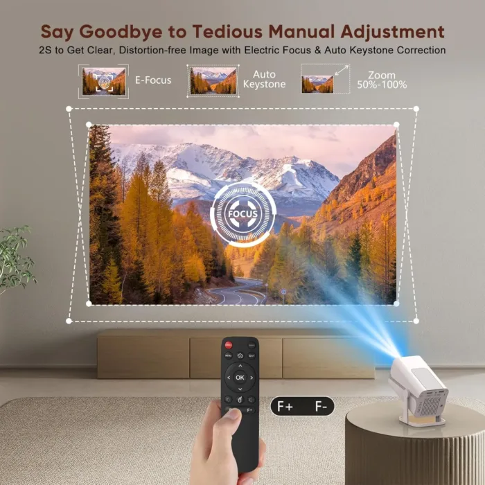 [Built-in Apps & Electric Focus] Smart Mini Projector with WiFi and Bluetooth, 270°Rotatable Portable Movie Projector 4K 1080P Support, Auto Keystone Proyector for Smartphone/TV Stick/Laptop/HDMI