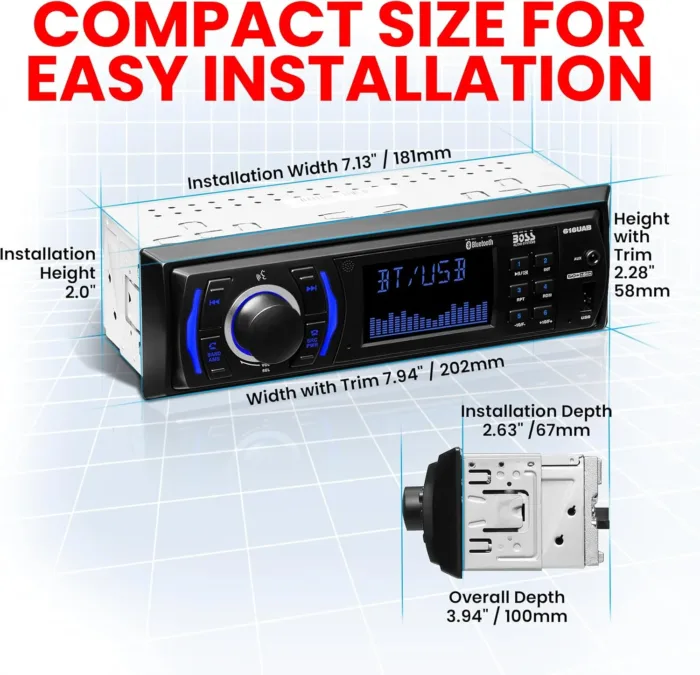 BOSS Audio Systems 616UAB Car Stereo With Bluetooth - Single DIN, MP3, USB, Aux-in, AM/FM, No CD DVD Player