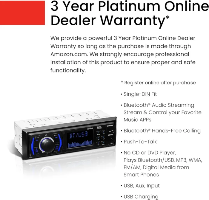 BOSS Audio Systems 616UAB Car Stereo With Bluetooth - Single DIN, MP3, USB, Aux-in, AM/FM, No CD DVD Player