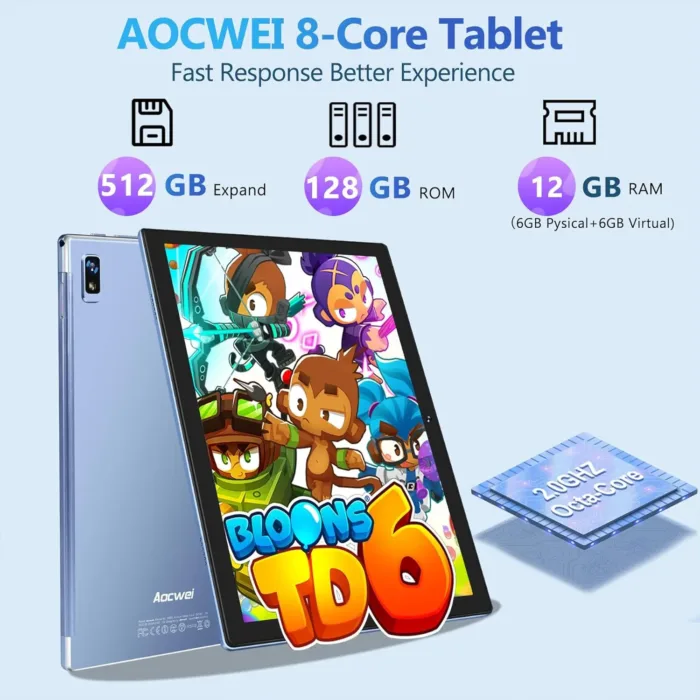 2025 Android Tablet with Keyboard 12GB RAM 128GB ROM 1TB Expand, Octa-Core, 8000mAh 10 Inch Android 13 Tablets with 5G+2.4G WiFi, HD IPS Touchscreen, Case, Mouse, GPS, Split Screen, Metal Body -Blue
