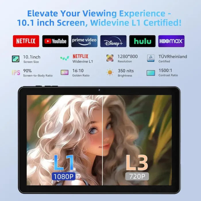 2024 New Tablet 10 inch Android 14 Tablets, 10(4+6)GB RAM+128GB ROM+1TB Expand, Octa-Core 2.0GHz, 1280 * 800 IPS Incell Display, 6000mAh, 5MP+8MP Camera, 5G+2.4G Wi-Fi/Bluetooth 5.4, Widevine L1