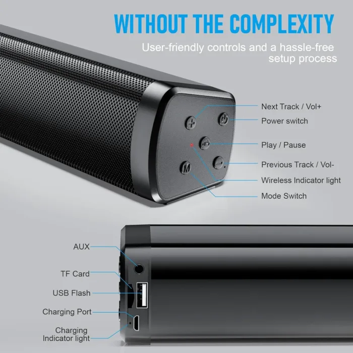 Dnil Portable Wireless Speaker Home Bluetooth Sound Bar Compatible with PC, Laptop, Smartphone