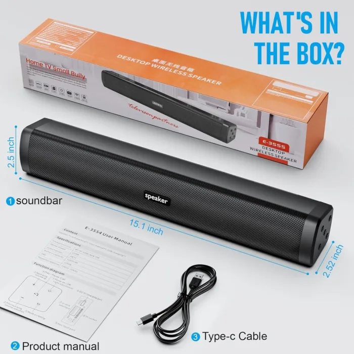 Dnil Portable Wireless Speaker Home Bluetooth Sound Bar Compatible with PC, Laptop, Smartphone