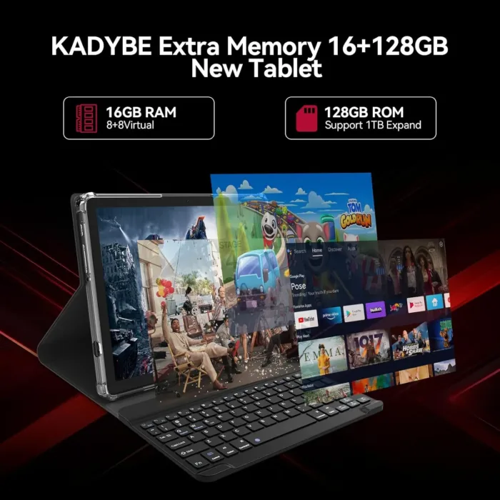 2025 Latest 11 inch Tablet, Android 14 Tablets with 16GB RAM 128GB ROM 1TB Expandable, Dual 4G Tablet with Keyboard, 8000mAh Battery, Octa-Core Tableta with 21 MP Camera, 11" Incell HD Tablets
