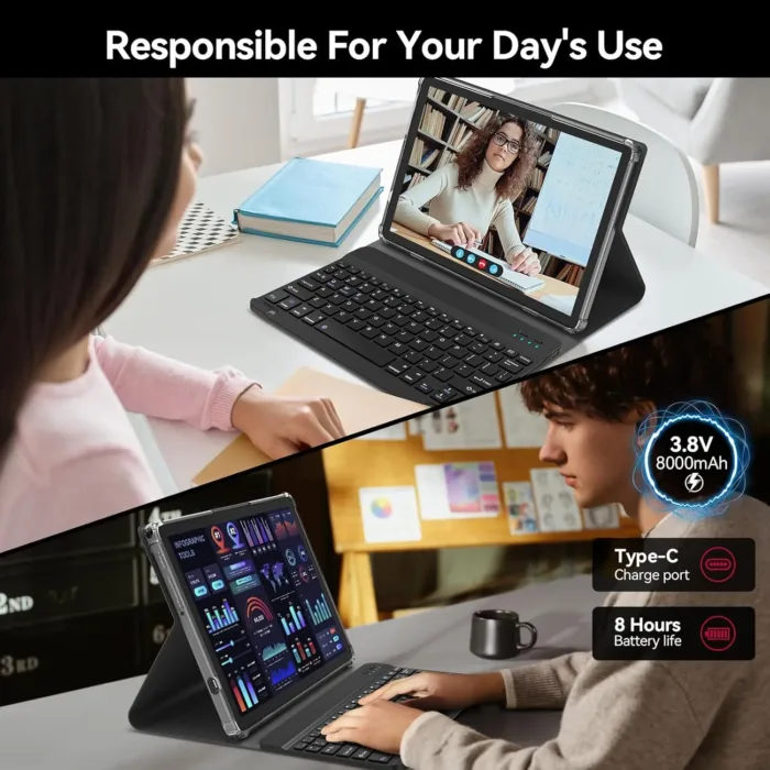 2025 Latest 11 inch Tablet, Android 14 Tablets with 16GB RAM 128GB ROM 1TB Expandable, Dual 4G Tablet with Keyboard, 8000mAh Battery, Octa-Core Tableta with 21 MP Camera, 11" Incell HD Tablets