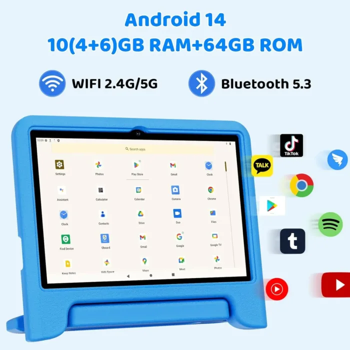 2025 Kids Tablet, Octa-core, Android 14 Tablet for Kids with Case, 6000mAh Battery with Kids Space, Parental Control, Dua l WiFi6, Kids App Pre-Installed, Great Gift for Children