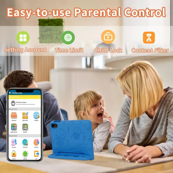2025 Kids Tablet, Octa-core, Android 14 Tablet for Kids with Case, 6000mAh Battery with Kids Space, Parental Control, Dua l WiFi6, Kids App Pre-Installed, Great Gift for Children