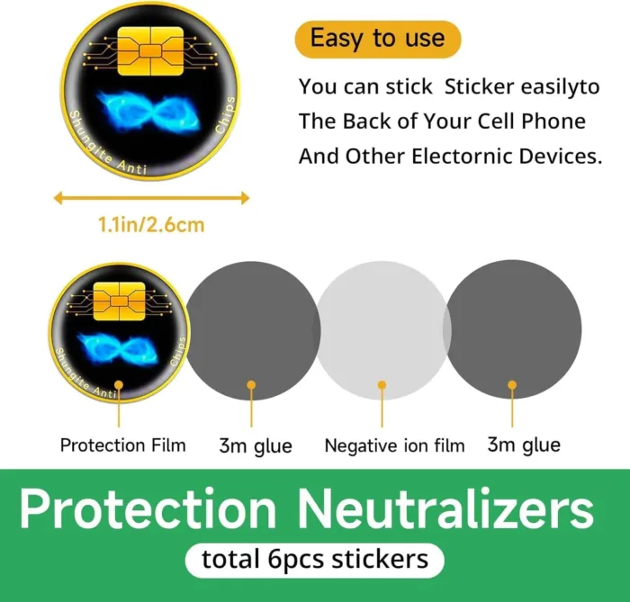 6 Pcs Cell Phone Protection Stickers Neutralizers for Smartphones, Tablets, Laptops, Computers, WiFi, TV, Monitors - All Devices