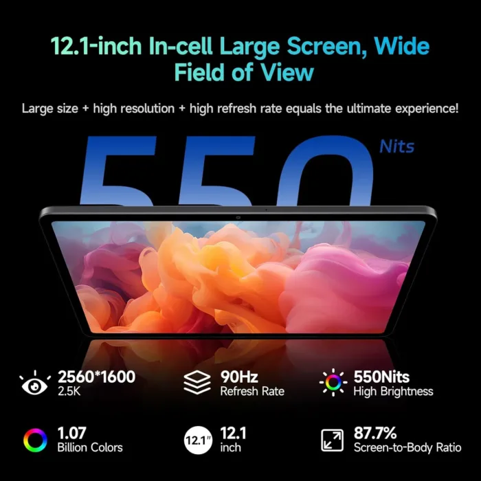 ALLDOCUBE iPlay60 Pad Pro 12.1" Tablet, 2560 * 1600 Resolution 90Hz Reflex, PC Mode, Face Recognition, Android 14 Tablet, 10000mAh, 33W Fast Charging, Widevine L1, 4 Speakers 8MP+16MP, 20GB+128GB+1TB