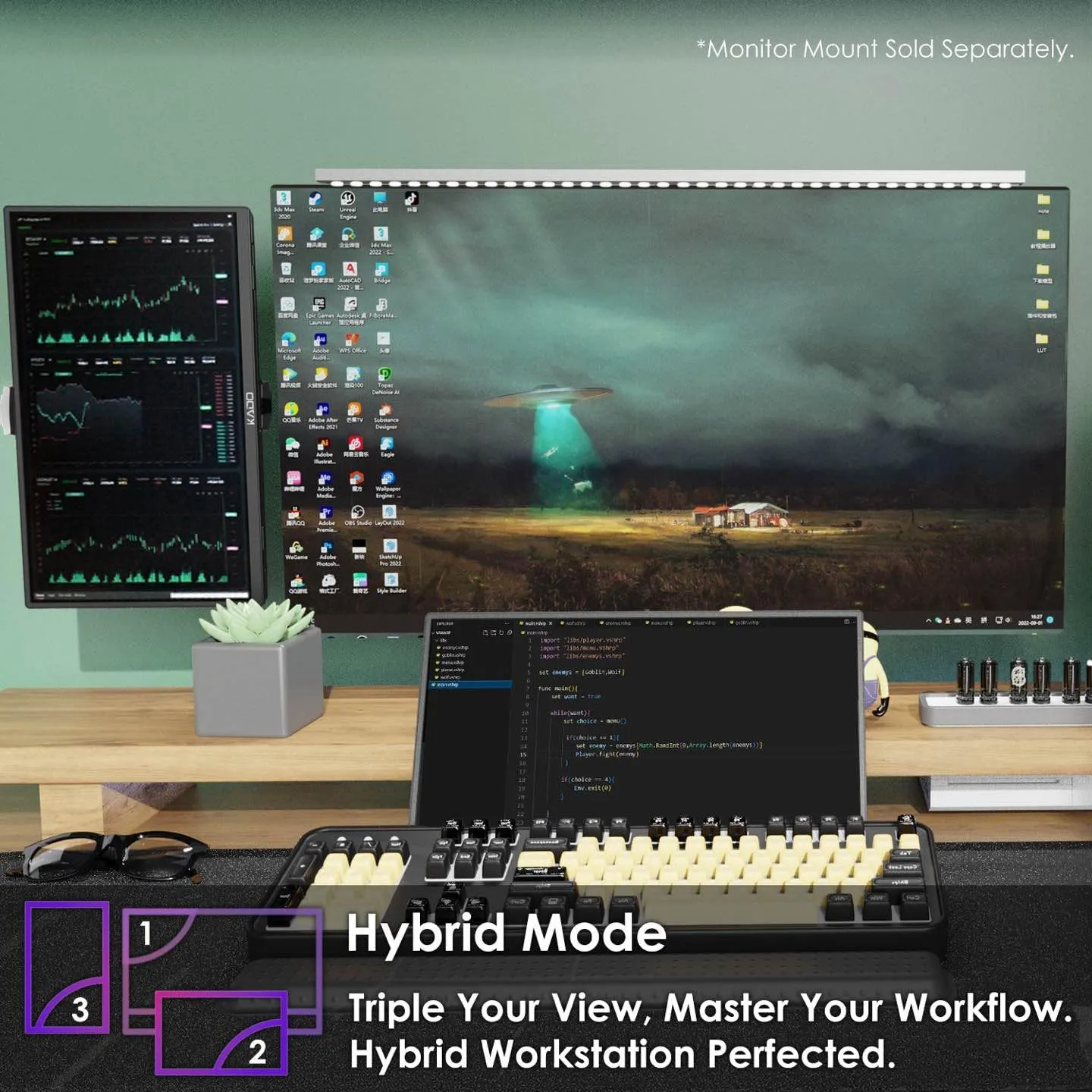 Kado Dual Portable Monitor Setup - 2-Pack 15.6" FHD for Laptop, 1920x1080 IPS HDMI USB Type-C Screen Extender, Built-in Speakers, Stacked Setup for Office Gaming Daytrading - Image 5