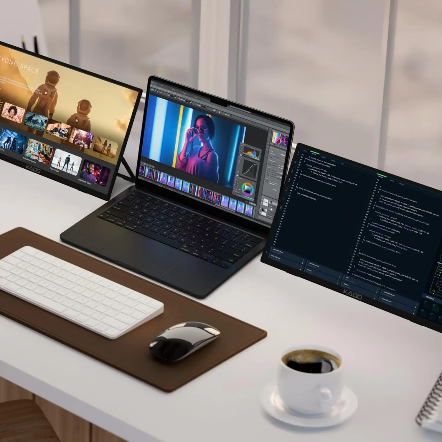 Kado Dual Portable Monitor Setup - 2-Pack 15.6" FHD for Laptop, 1920x1080 IPS HDMI USB Type-C Screen Extender, Built-in Speakers, Stacked Setup for Office Gaming Daytrading - Image 8