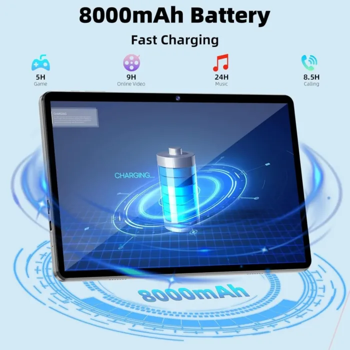 2025 Upgraded Android 14 Tablet 11inch, 12GB+128GB+512GB, Support Face Unlock,18W Fast Charging with 8000mAh Large Battery ,Dual WiFi6, Dual Camera,Octa-Core CPU, Bluetooth,HD Touchscreen Display