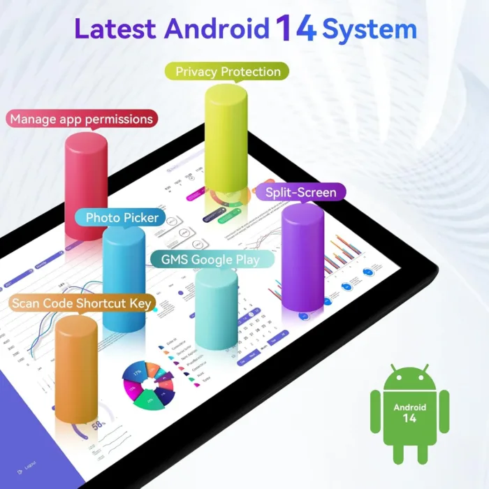Android 14 Tablet, Octa-Core 10 inch Tablet, 10GB RAM+64GB ROM (Expand to 1TB), Bluetooth 5.3, WiFi 6, 5MP+8MP Dual Camera, Face ID, 4G Dongle Wireless Internet (Black)