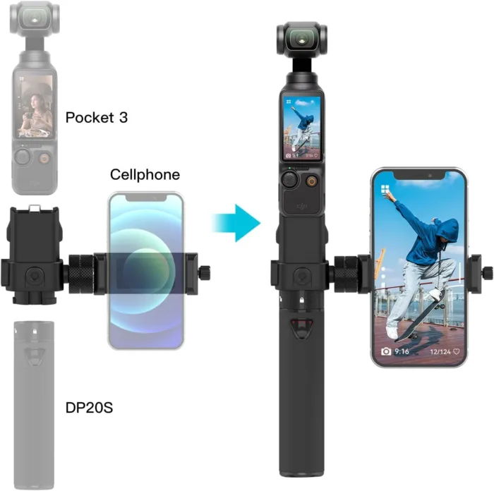 Smatree Charging Base of DP20 Power Bank and Phone Holder Expansion Set with Convertable Knob Only Compatible for DJI Osmo Pocket 3(Not fit with Pocket 2/1!) - Image 5